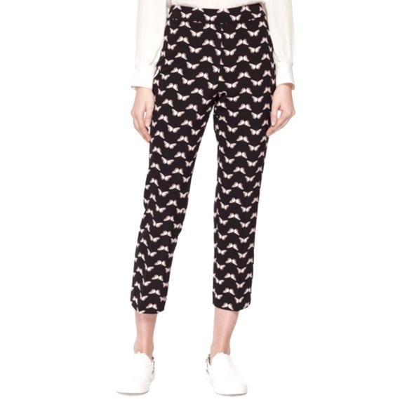 Kate Spade Black Butterfly Print Ankle Cropped Crepe Slack Hidden Zip Slacks 0 - Picture 1 of 7